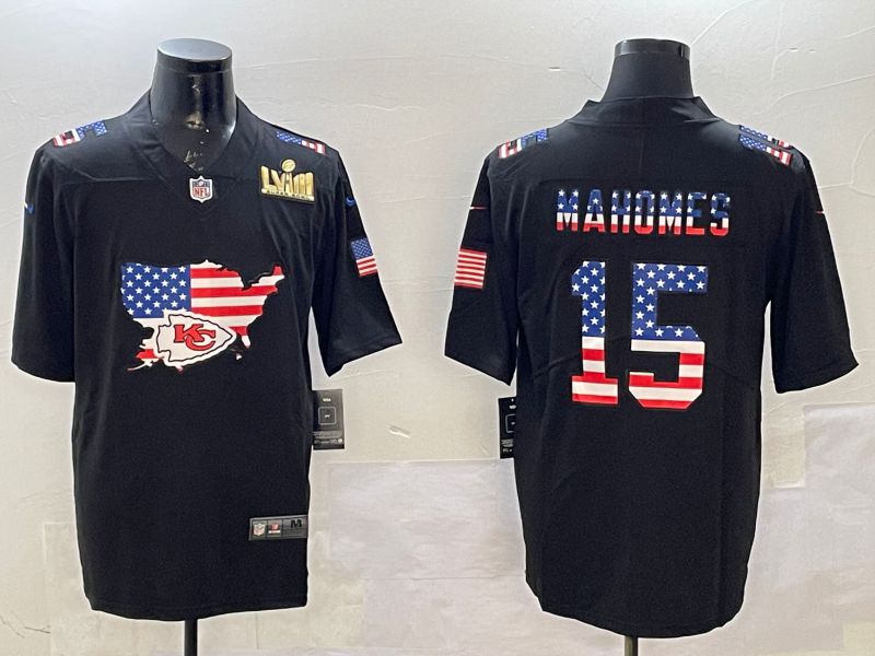Men Kansas City Chiefs #15 Mahomes Black national flag 2025 Nike Vapor Limited NFL Jersey style 2